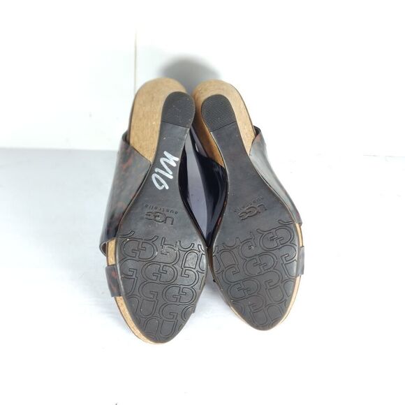 UGG Women's HAZEL Tortoise Shell US7 Patent Leather Cork Wedge Slingback Sandals - Picture 11 of 16